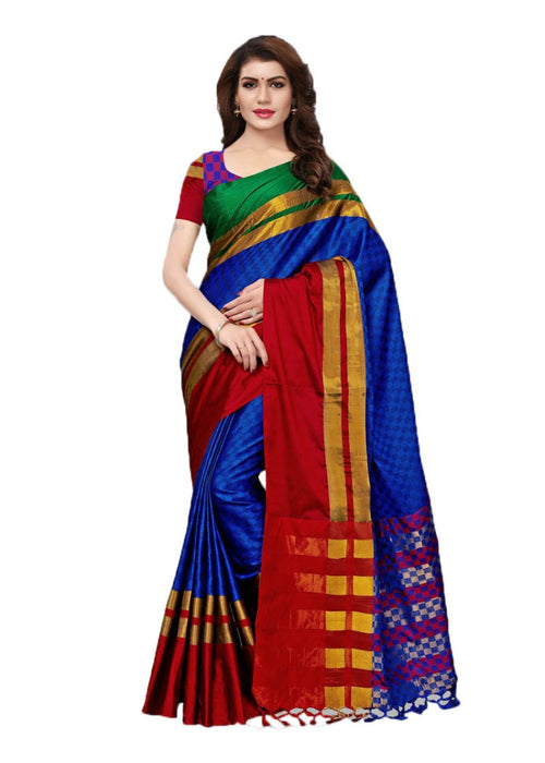 Blue, Red, Green Color Poly Silk Woven Work Saree only in Bigswipe