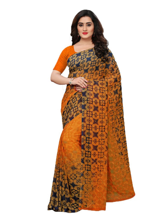 Orange, Navy Blue, Multi Color Georgette Printed Work Saree only in Bigswipe