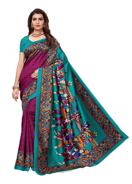 Magenta, Multi Color Poly Silk Printed Work Saree only in Bigswipe