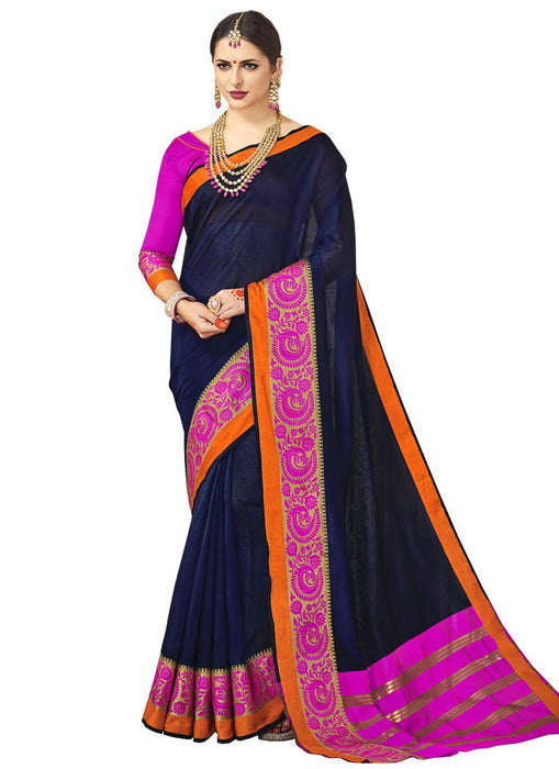 Navy Blue Color Chanderi Silk Saree only in Bigswipe