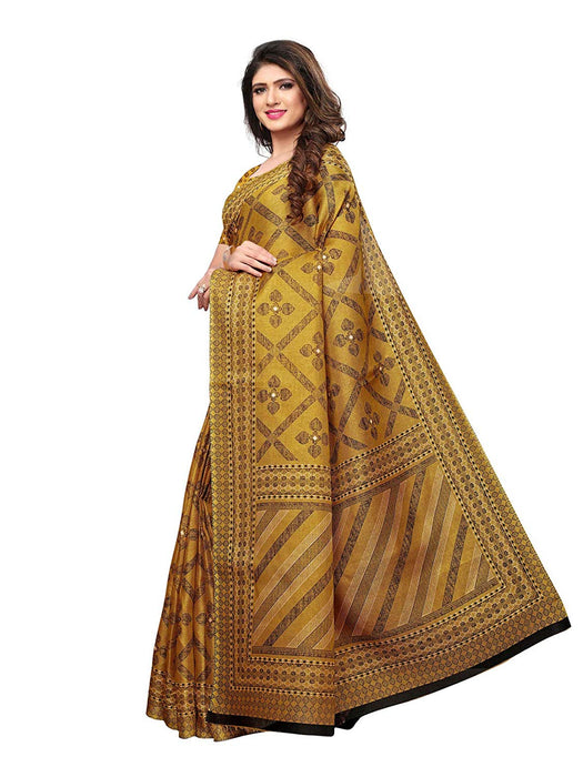 Yellow, Multi Color Poly Silk Saree