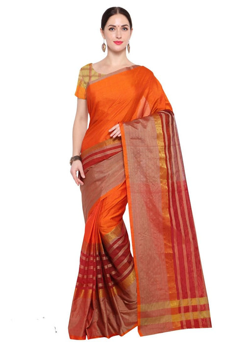 Orange,Maroon Color Cotton Silk Saree only in Bigswipe