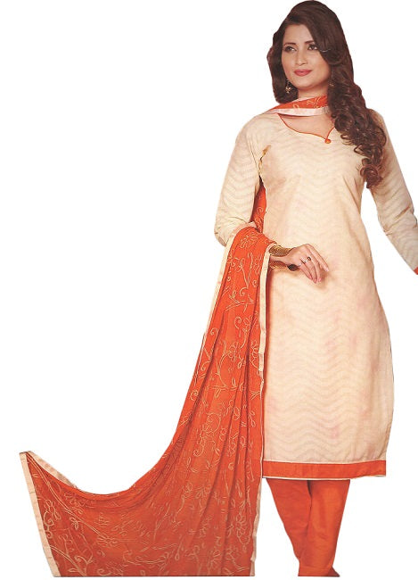 Printed Cotton Salwar Suit Dress Material With Chiffon Dupatta For Women_White only in Bigswipe