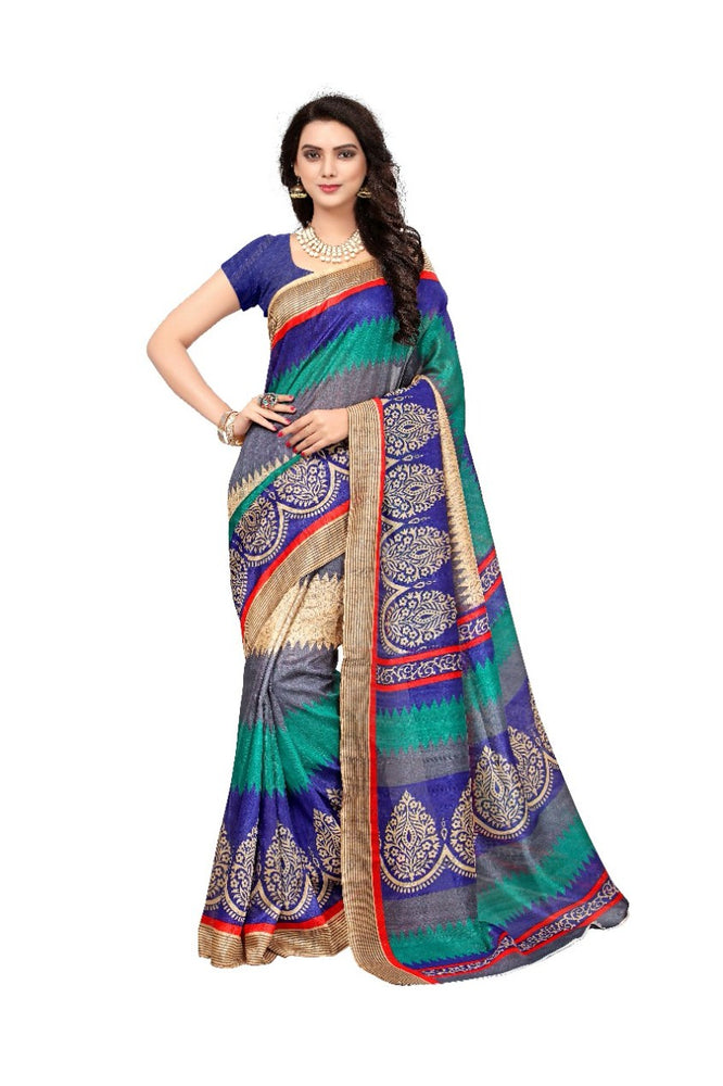 Printed Bhagalpuri Art Silk orange with multicolor Saree only in Bigswipe