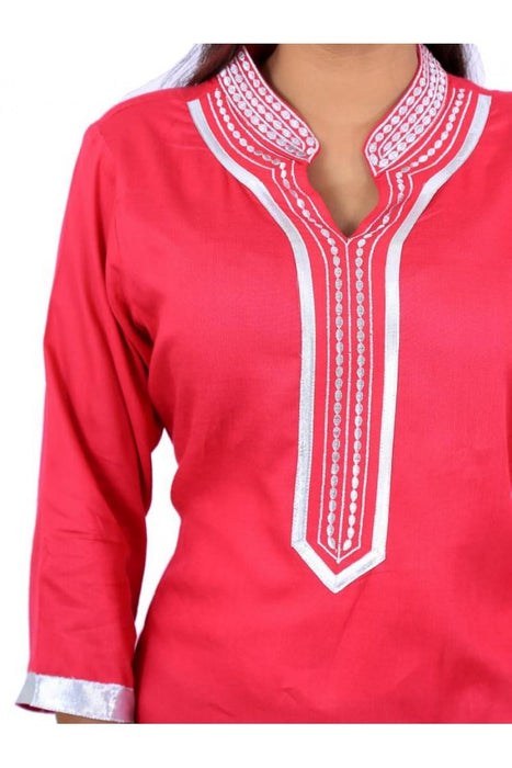 Rayon 120 Gsm Pink Plain Dyed Kurti With Zari Thread Embridery