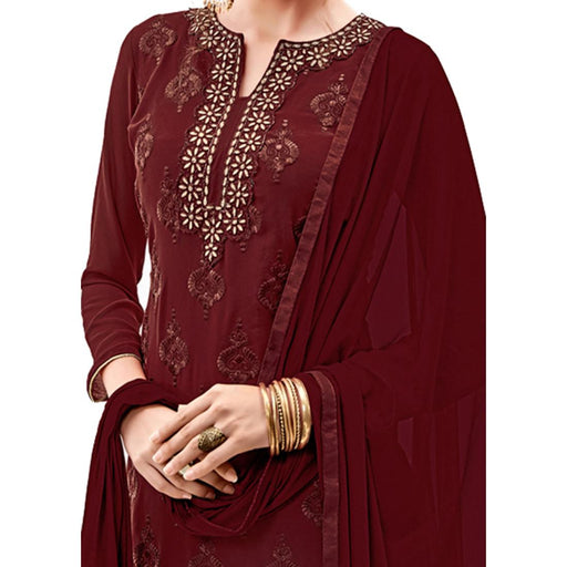 Georgette Fabric Maroon Color Dress Material only in Bigswipe