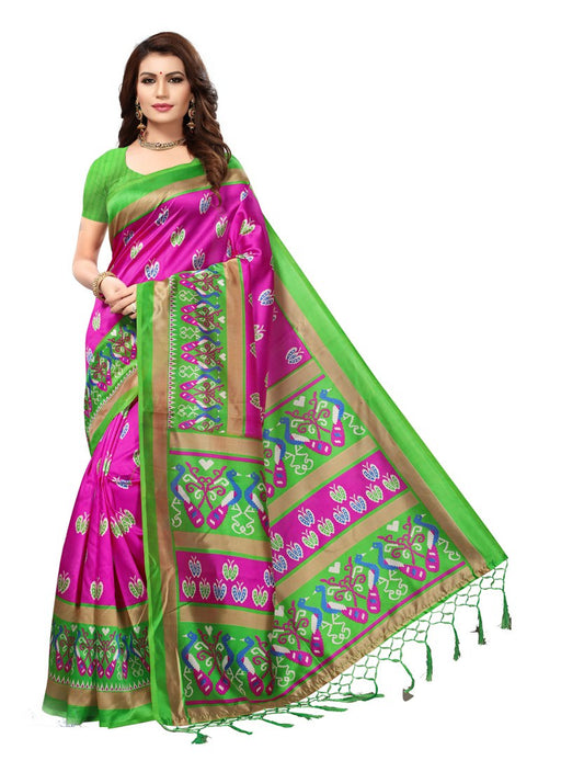 Pink, Green, Multi Color  Poly Silk Saree only in Bigswipe