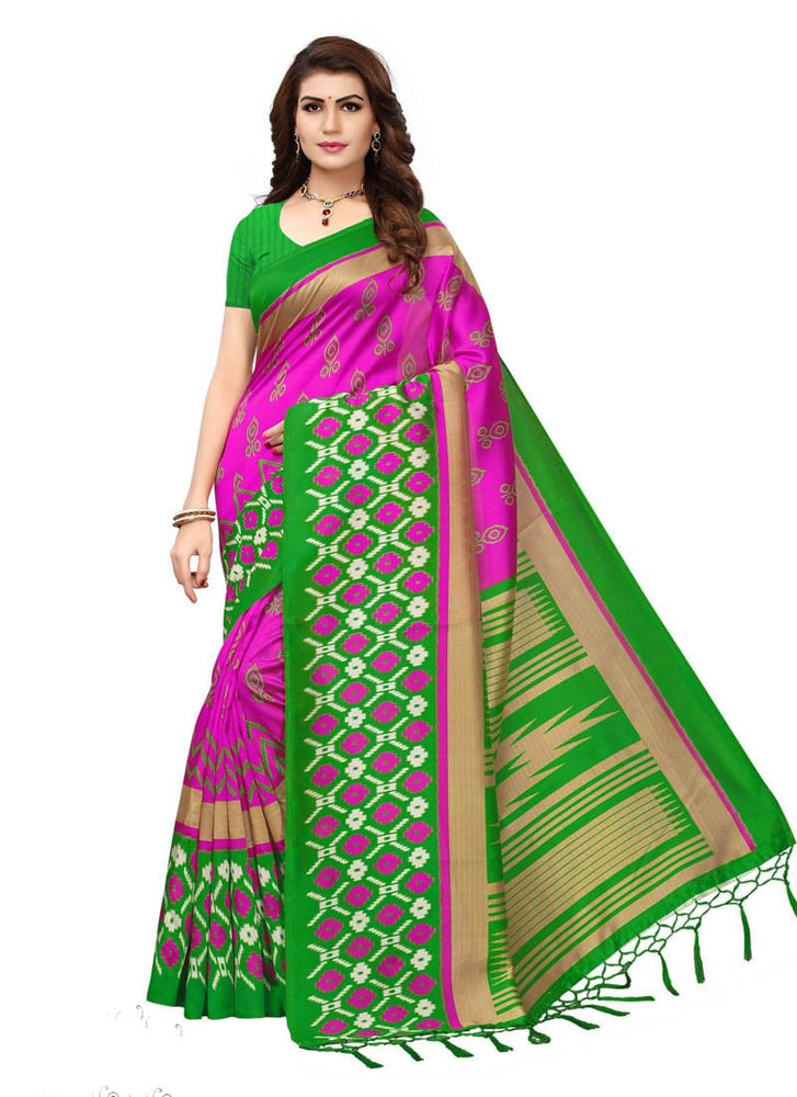 Pink, Green, Multi Color  Poly Silk Saree only in Bigswipe