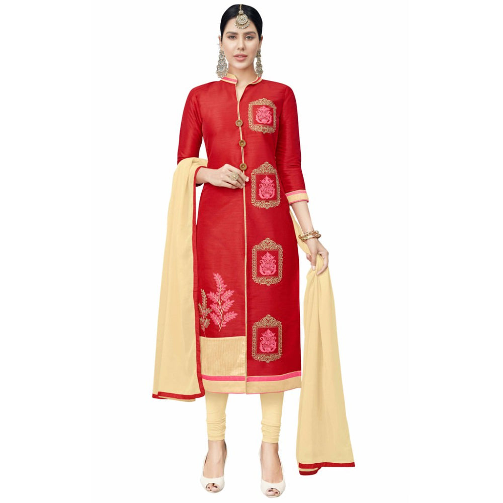 Cotton Silk Fabric Red Color Dress Material only in Bigswipe