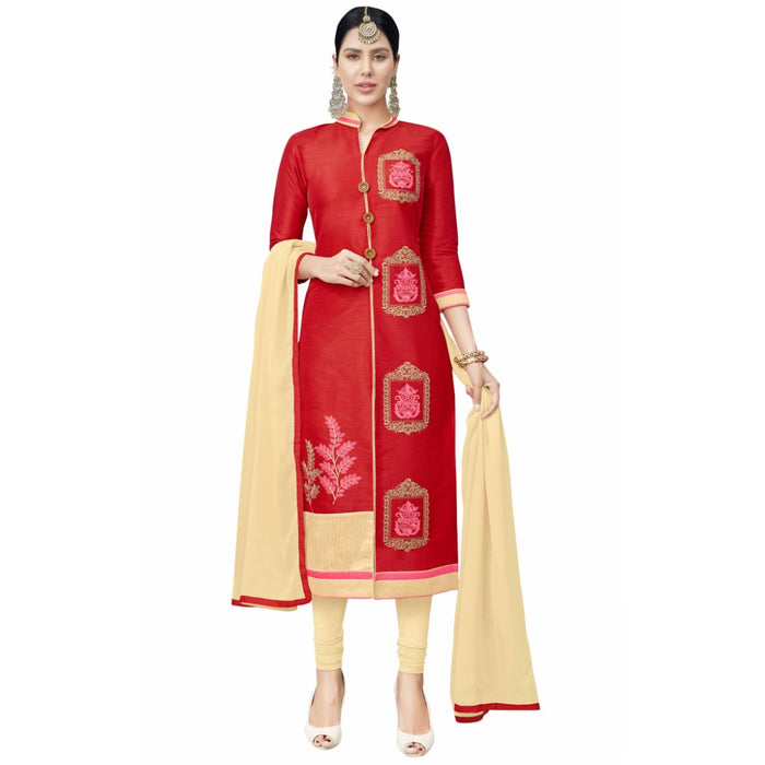 Cotton Silk Fabric Red Color Dress Material only in Bigswipe