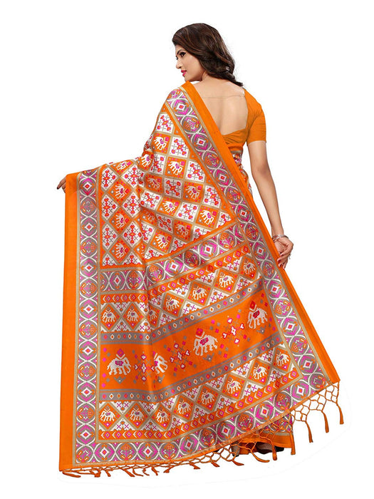 Orange, Off White, Multi Color Poly Silk Saree only in Bigswipe