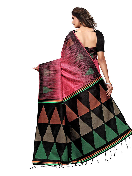 Pink, Black Color Tussar Silk (Art Silk) Saree only in Bigswipe