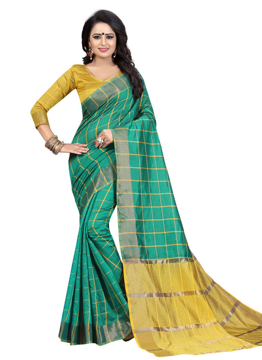 Peacock Green Color Chanderi Cotton Saree only in Bigswipe