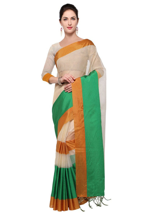 Beige,Green Color Poly Silk Saree only in Bigswipe