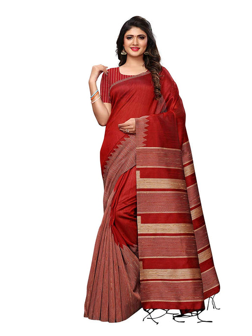 Maroon, Beige Color Tussar Silk (Art Silk) Saree only in Bigswipe