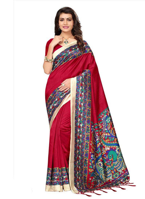 Maroon, Multi Color Poly Silk Saree only in Bigswipe