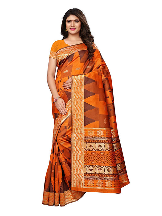 Orange, Black Color Poly Silk Saree only in Bigswipe