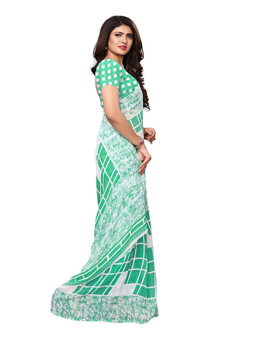 Turquoise, White Color Georgette Saree