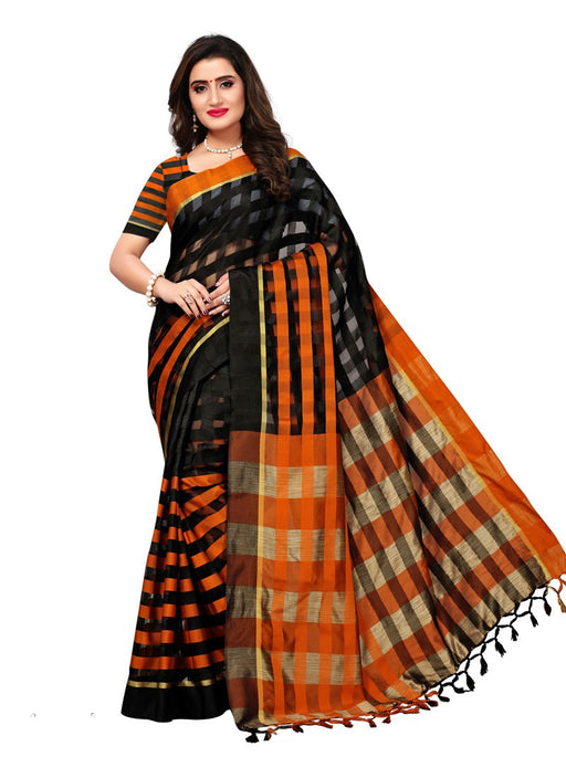 Black, Orange Color  Poly Silk Saree only in Bigswipe