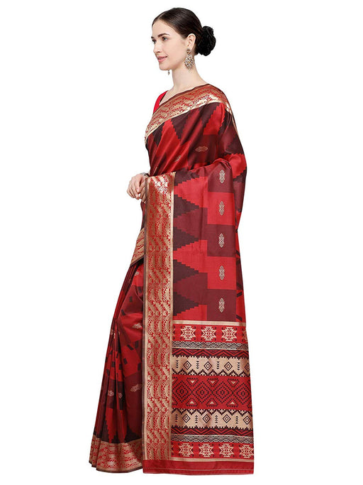 Red, Black Color Poly Silk Saree