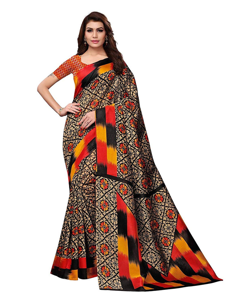 Beige, Black, Multi Color Poly Silk Saree only in Bigswipe