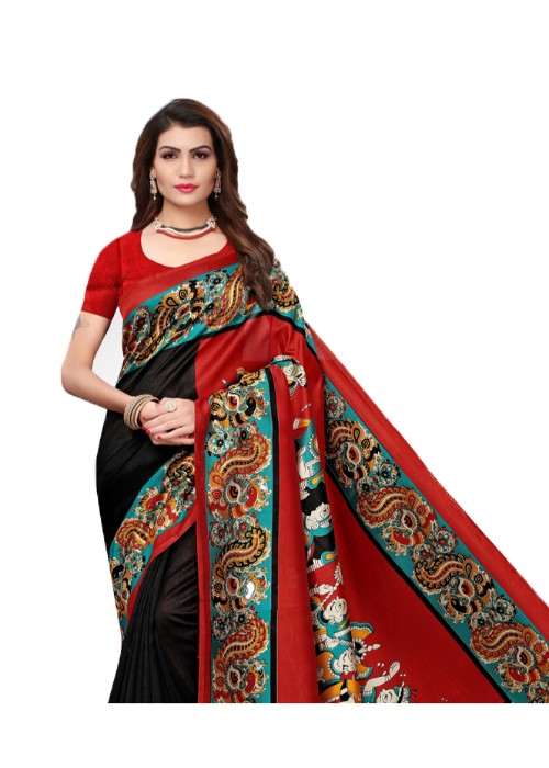 Black, Multi Color Poly Silk Printed Work Saree only in Bigswipe