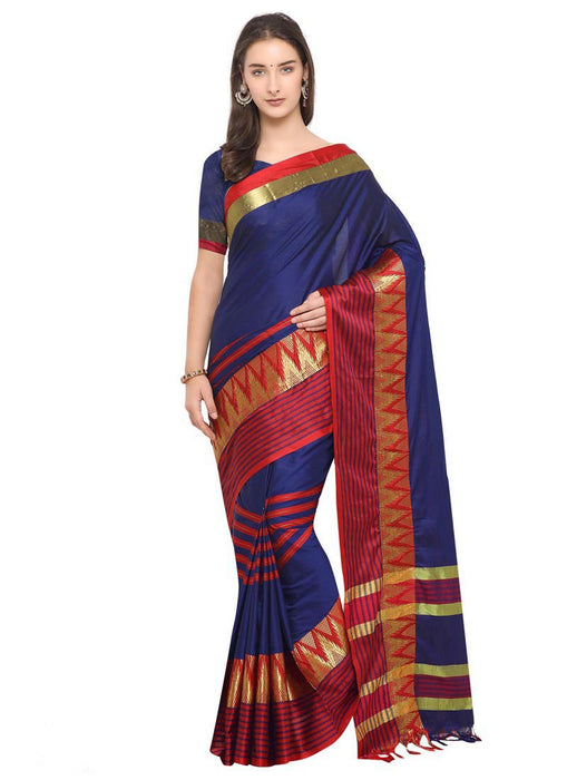 Navy Blue, Red Color Poly Silk Saree only in Bigswipe