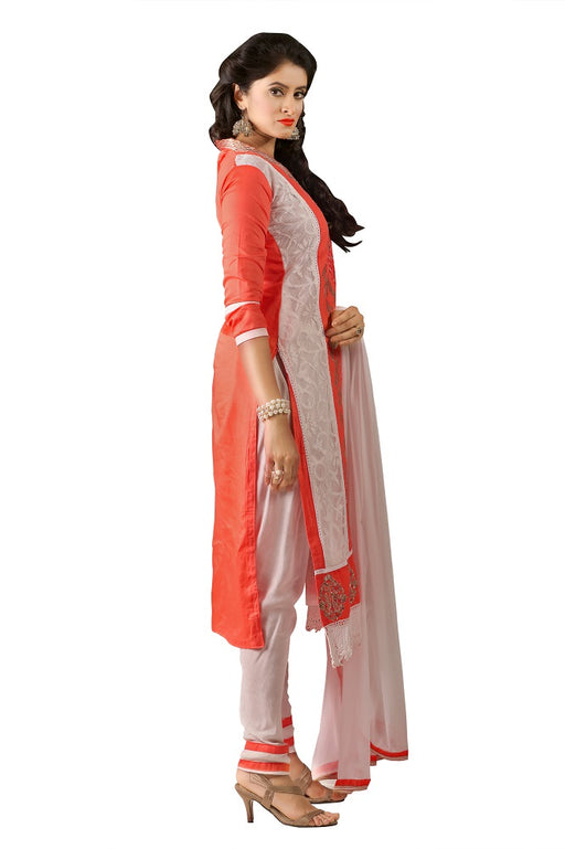 Womens Designer White & Red Cotton Partywear Salwar Suit Dress Material For Womens