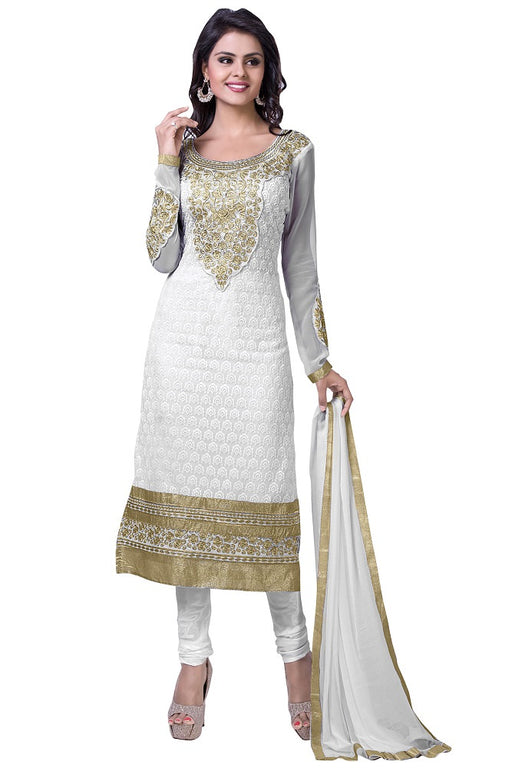 Designer White Georgette Partywear Salwar Suit Dress Material For Womens only in Bigswipe