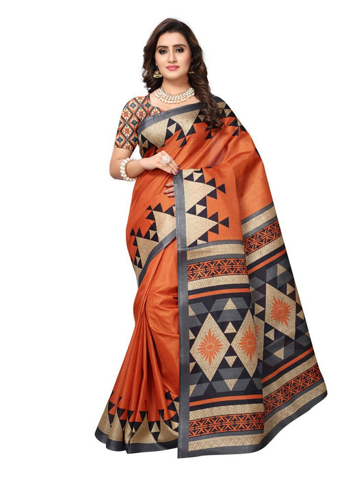 Maroon, Orange, Black Color  Bhagalpuri Silk (Art Silk) Saree only in Bigswipe