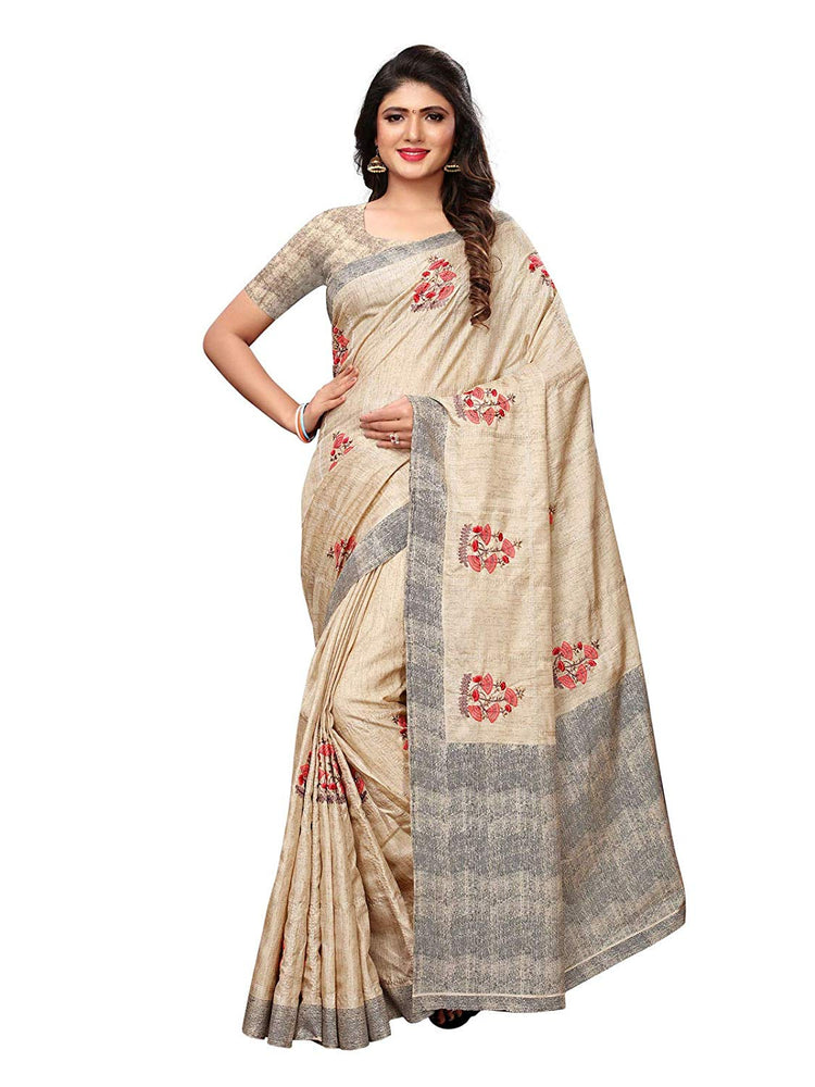 Beige, Black Color Vichitra Silk (Art Silk) Saree only in Bigswipe