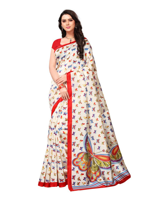 Off White, Red, Multi Color  Poly Silk Saree only in Bigswipe