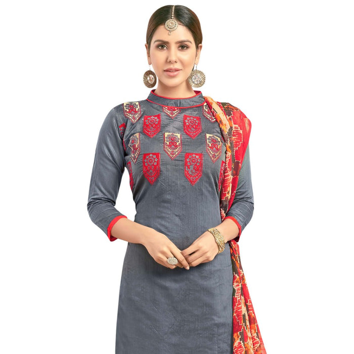 Chanderi Fabric Grey  Color Dress Material only in Bigswipe