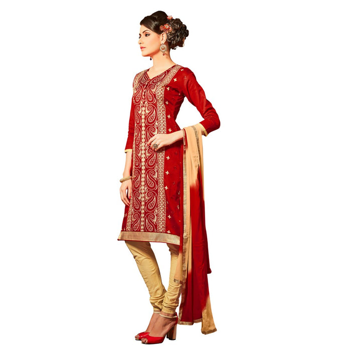 Glaze Cotton Fabric Red Color Dress Material only in Bigswipe