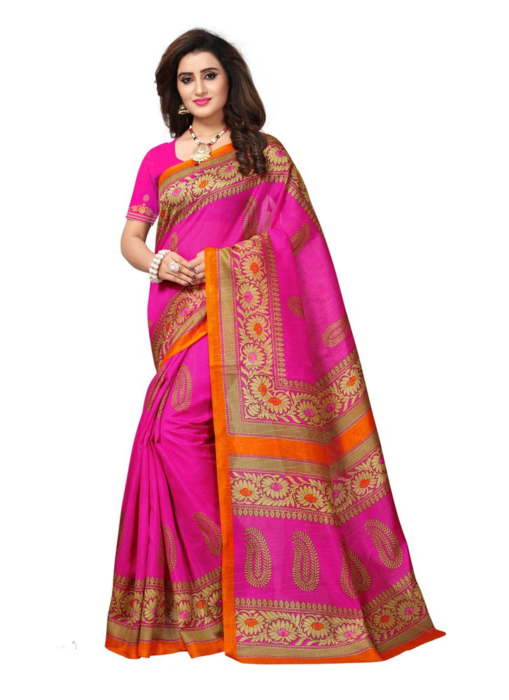 Pink, Beige Color  Bhagalpuri Silk Saree only in Bigswipe