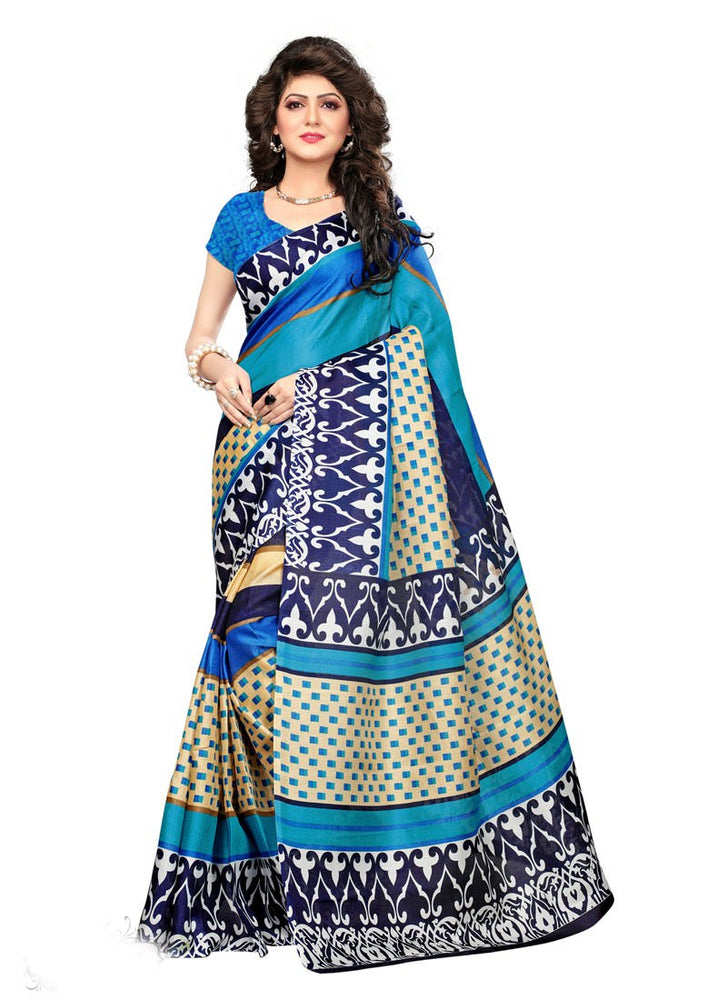 Blue, Cream Color Bhagalpuri Silk Saree only in Bigswipe