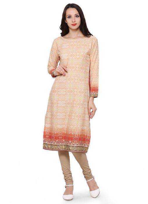 Beige Color Printed Poly Crepe Kurti only in Bigswipe