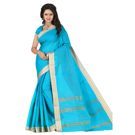 Cotton Fabric Sky Blue Color Saree with Blouse only in Bigswipe