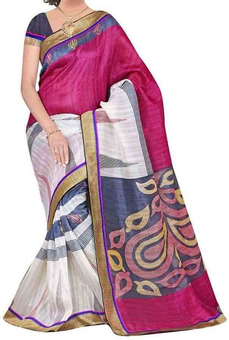 Printed Bhagalpuri Art Silk Saree only in Bigswipe