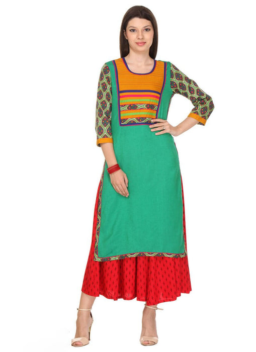 Green Color Printed Cotton Flex Kurti only in Bigswipe