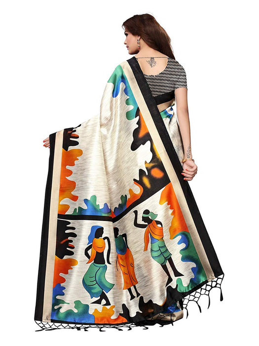 Off White, Black Color Poly Silk Saree only in Bigswipe