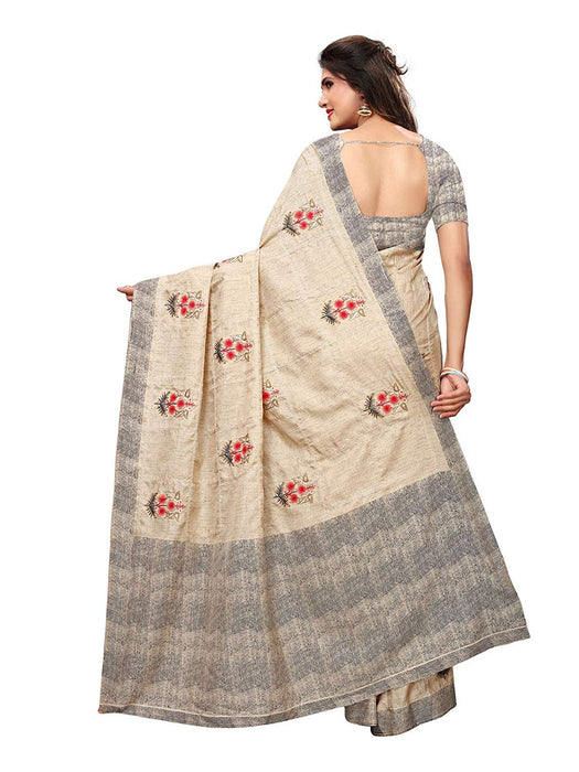 Beige, Black Color Vichitra Silk (Art Silk) Saree only in Bigswipe