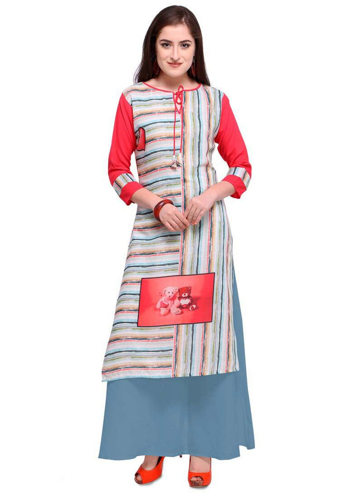 Multi Color Digital Printed Poly Cotton Kurti only in Bigswipe