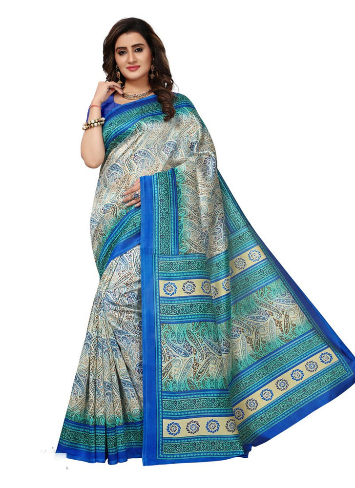 Beige, Blue Color  Poly Silk Saree only in Bigswipe