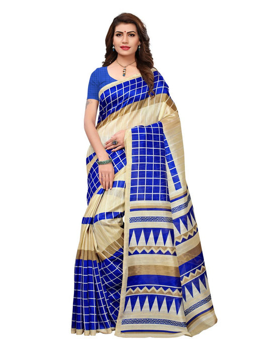 Beige, Blue Color  Bhagalpuri Silk (Art Silk) Saree only in Bigswipe