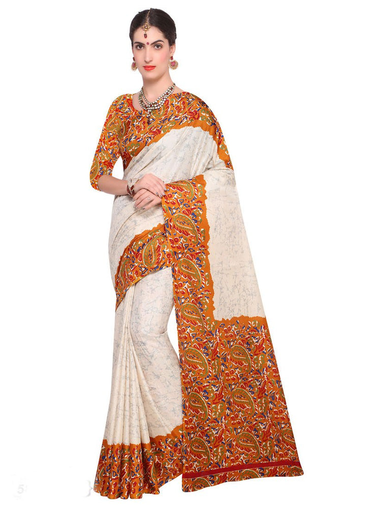 Cream, Yellow, Multi Color Art Silk Saree only in Bigswipe