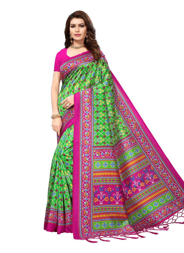 Green, Pink, Multi Color  Poly Silk Saree only in Bigswipe