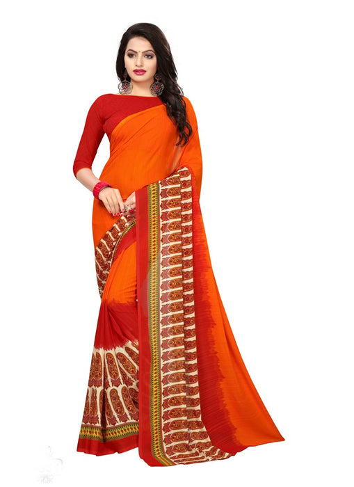 Orange, Red Color  Georgette Saree only in Bigswipe