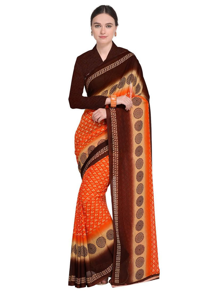 Orange, Brown Color  Georgette Saree only in Bigswipe