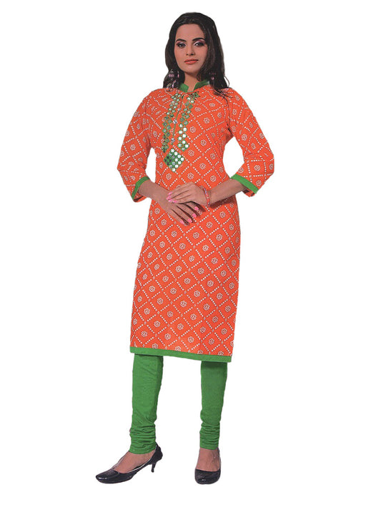 Orange Women&rsquo;s Chinese Collar Embroidered Kurti only in Bigswipe